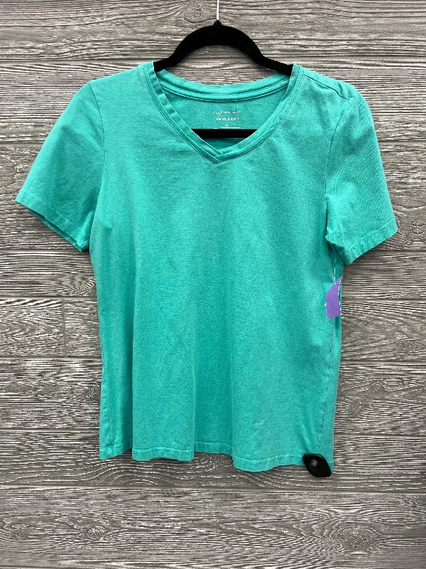 women's tops with sheer overlaysTop Short Sleeve Basic By Christopher And Banks In Aqua, Size: M