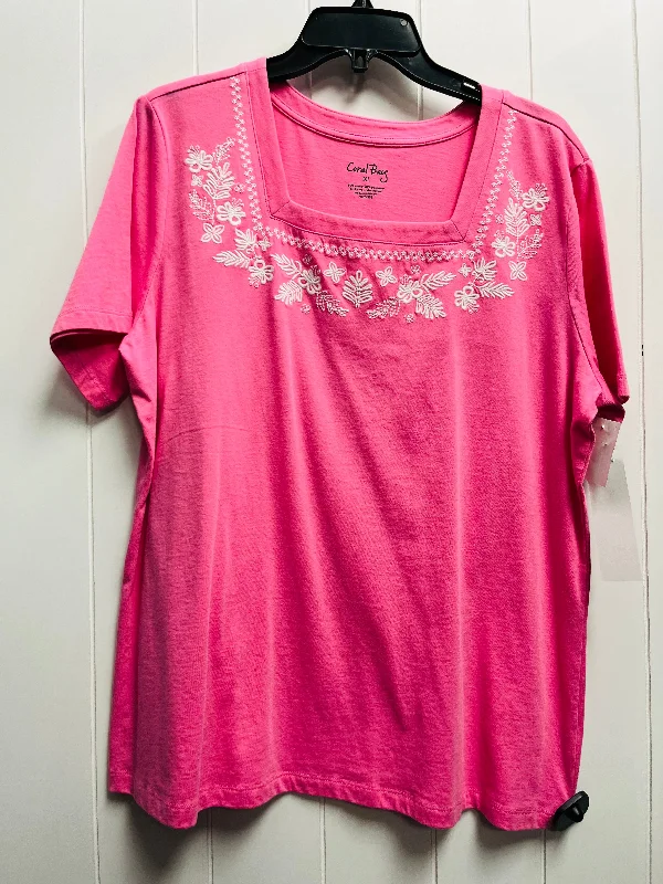 women's tops for those who want to create outfits that reflect their personal style and sense of fashionTop Short Sleeve By Coral Bay In Pink & White, Size: Xl