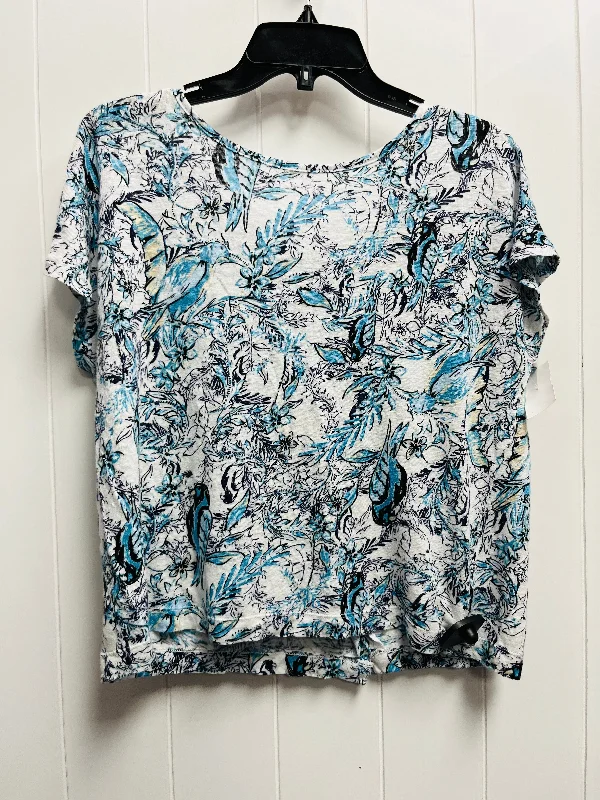 women's tops for those who prefer classic over trendy stylesTop Short Sleeve By Tahari By Arthur Levine In Blue & White, Size: L