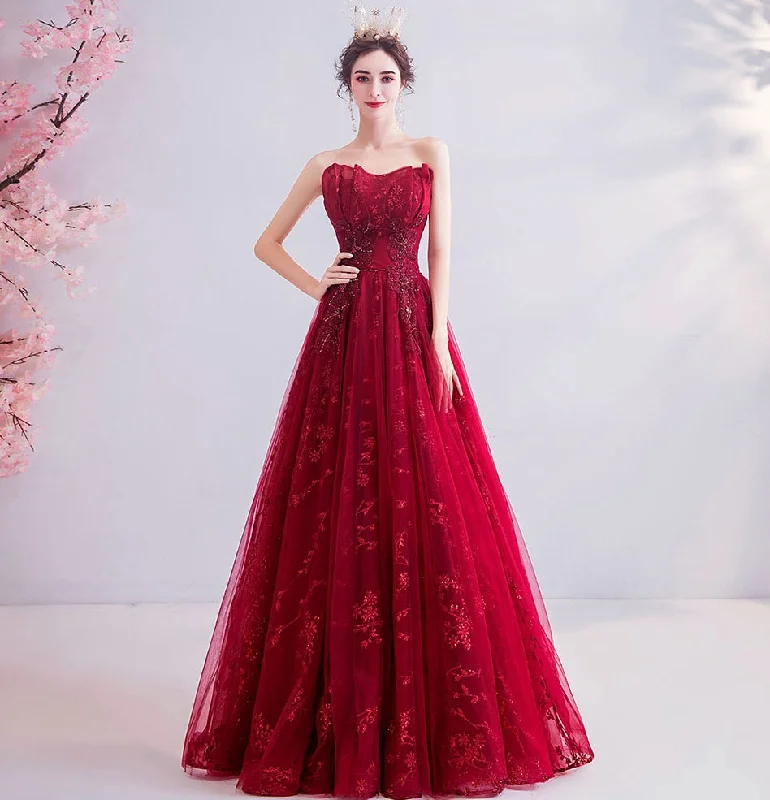 Plus-Size DressBurgundy lace long prom dress evening dress  8202