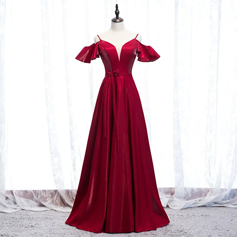 women's versatile dressesBurgundy long prom dress evening dress  8268