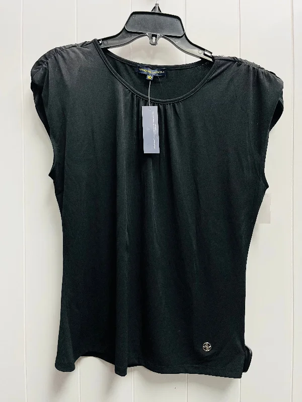 women's tops with spaghetti straps and deep V-necksTop Short Sleeve By Adrienne Vittadini In Black, Size: L