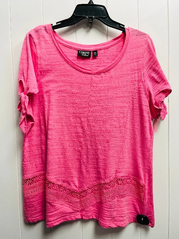 cozy women's tops for fall and winterTop Short Sleeve By Onque In Pink, Size: Xl