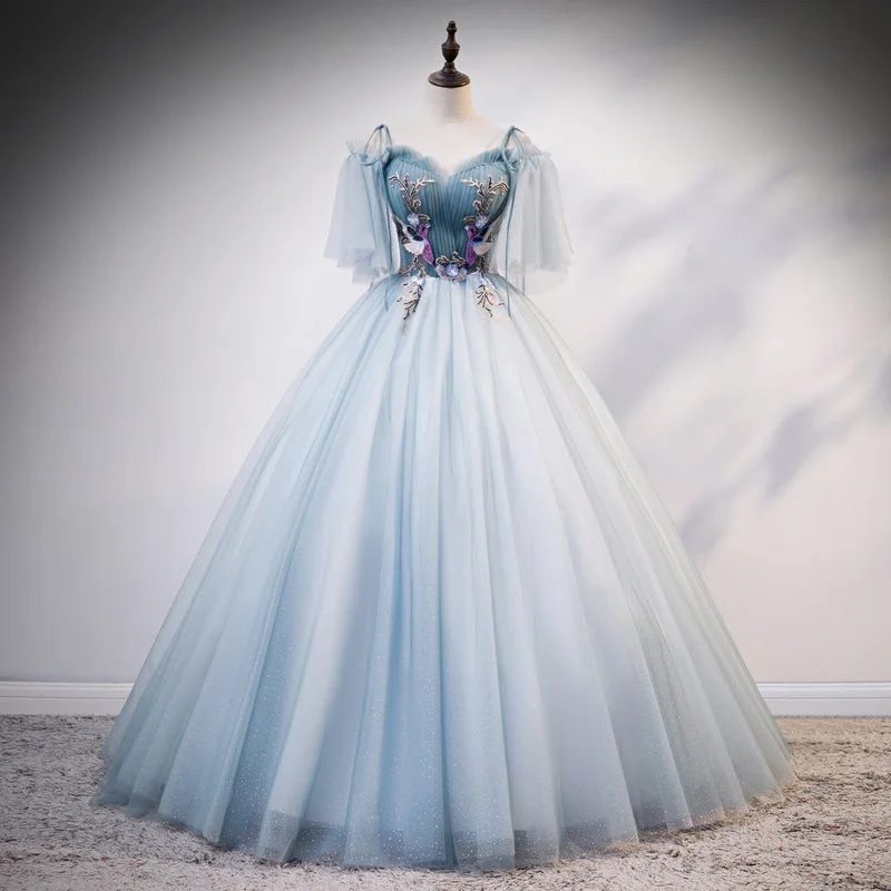 High-Neck DressBlue sweetheart neck tulle long prom gown evening dress  8215