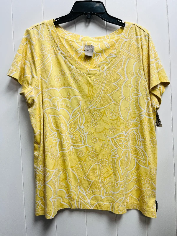 women's tops with floral printsTop Short Sleeve By Chicos In Yellow, Size: Xl