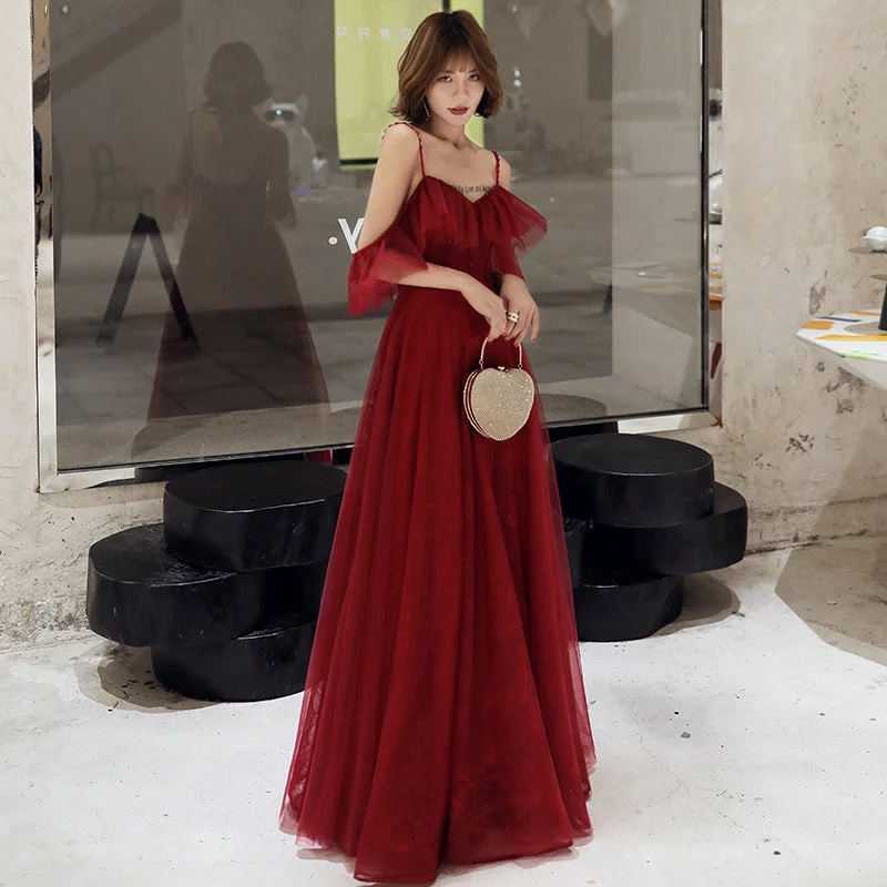 Knit DressBurgundy lace long prom dress simple evening dress  8227