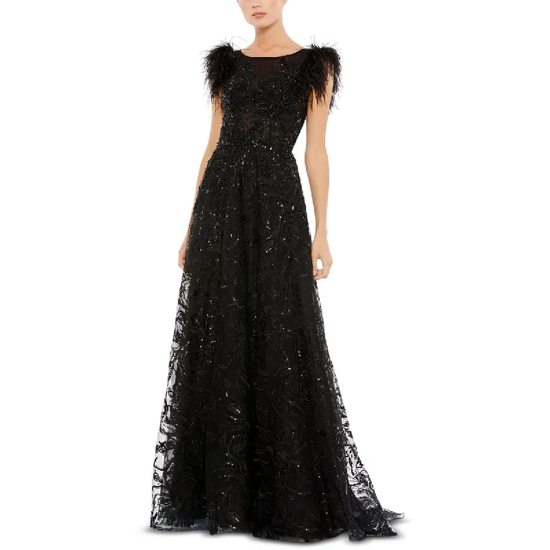 Velvet DressMac Duggal Womens Feathers Long Evening Dress