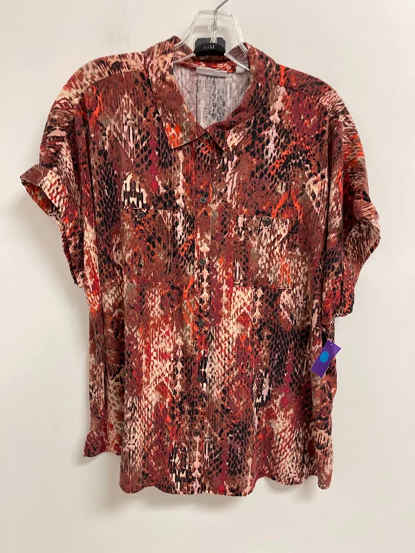 women's tops with sheer overlaysTop Short Sleeve By West Bound In Brown & Orange, Size: Xl