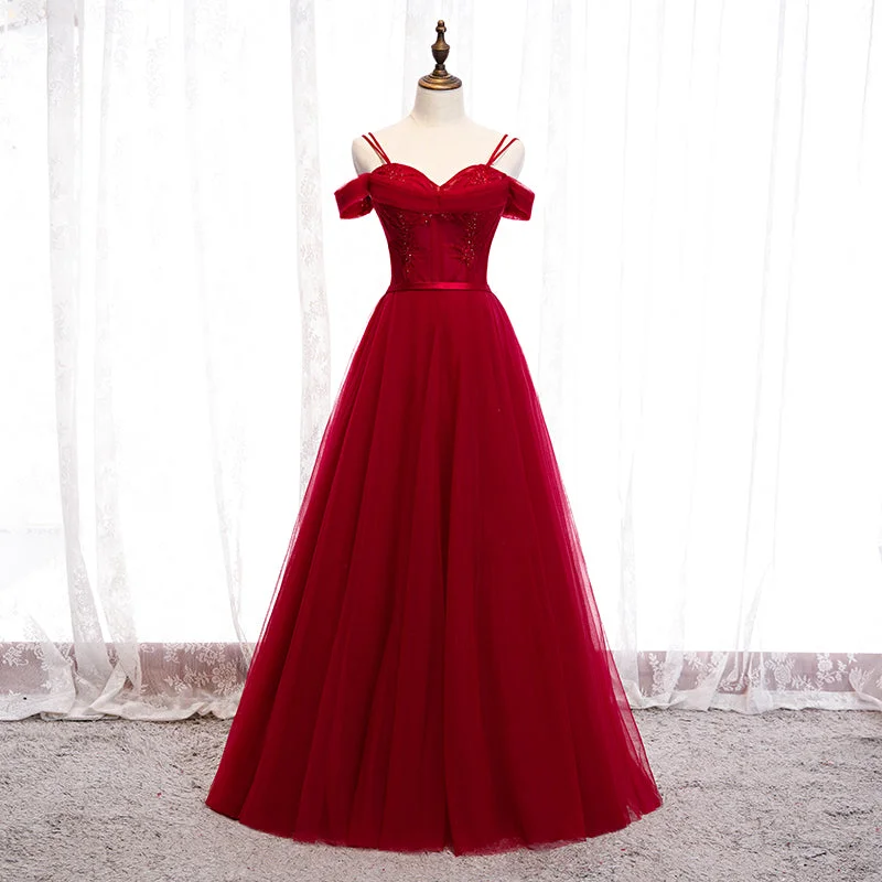 Formal DressBurgundy tulle long prom dress evening dress  8261