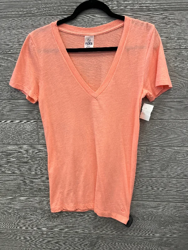 striped women's topsTop Short Sleeve By Pink In Coral, Size: M