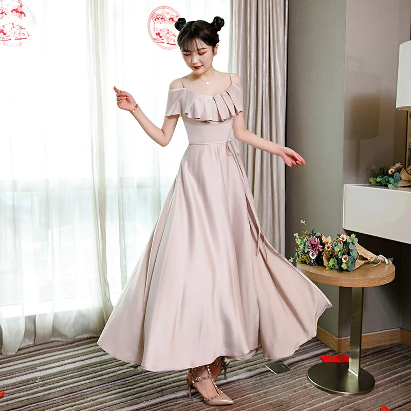 women's retro dressesLight pink satin prom dress evening dress  8366