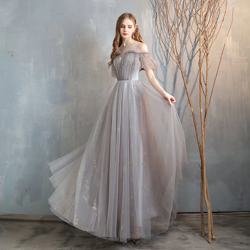 Tea-Length DressCute tulle long prom dress simple evening dress  8245