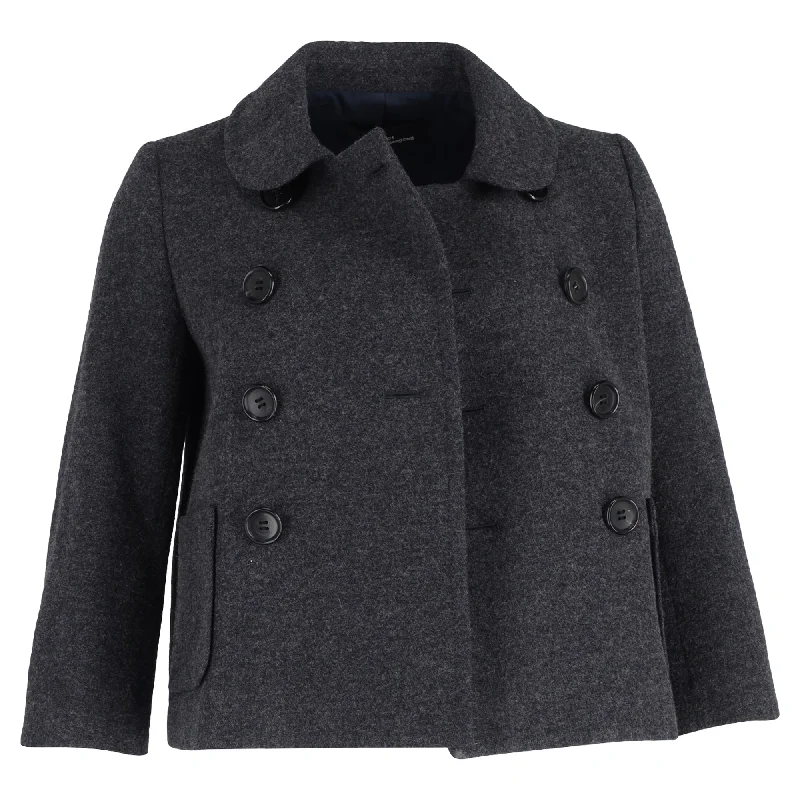 women's duffle coatsComme des Garçons Double-Breasted Short Jacket in Grey Wool