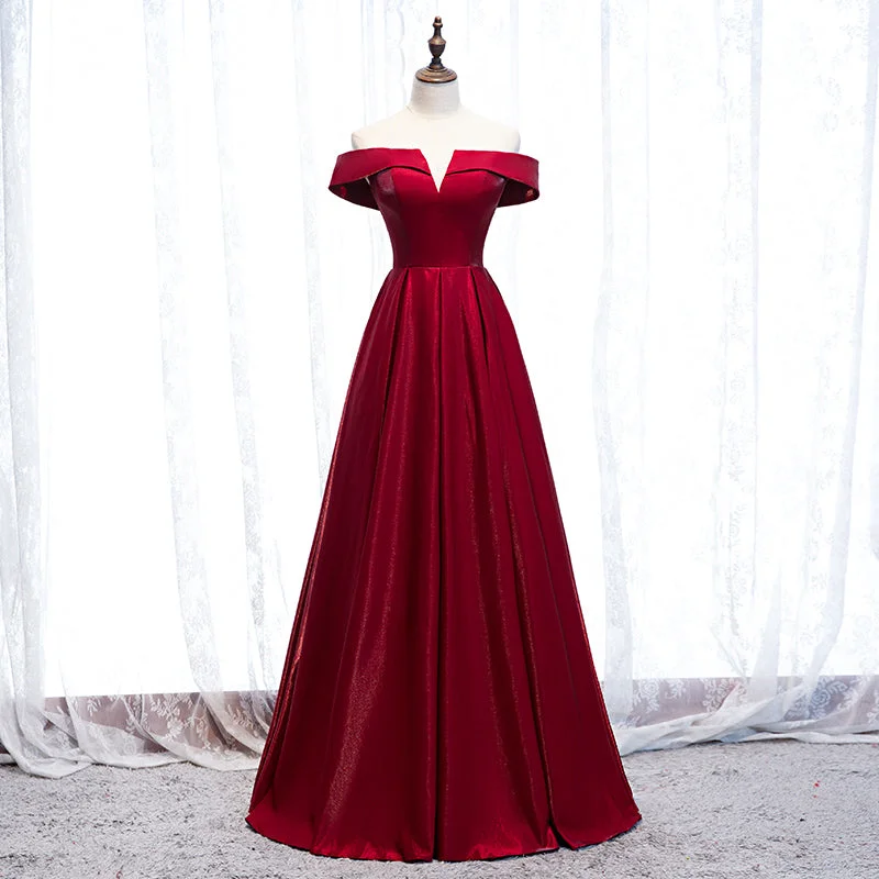 women's stretchy dressesBurgundy long prom dress simple evening dress  8271