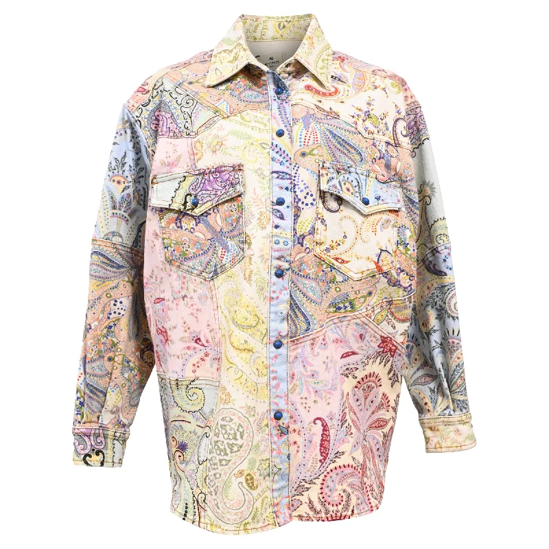 women's coats for layeringEtro Paisley Oversized Jacket in Multicolor Cotton Denim