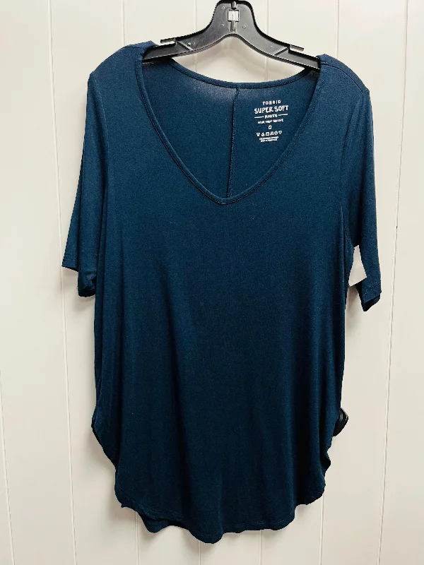 women's tops for those who appreciate subtle and muted tonesTop Short Sleeve Basic By Torrid In Blue, Size: L