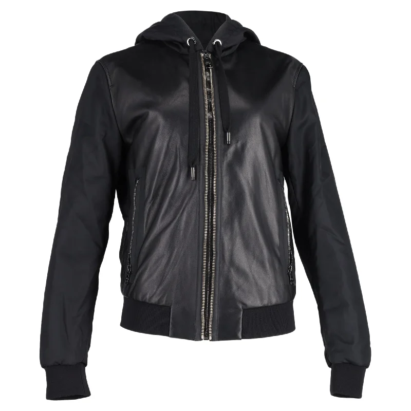 women's coats for rainy weatherDolce & Gabbana Zipped Hooded Jacket in Black Leather