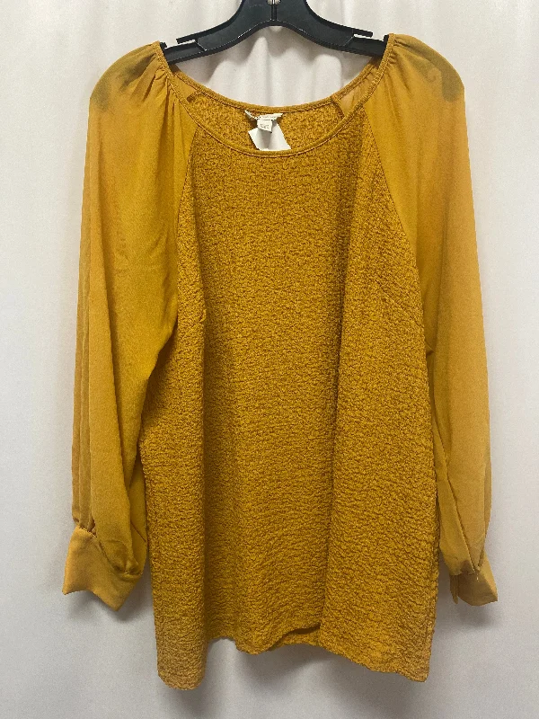 women's tops with sheer overlaysTop Long Sleeve By Cato In Yellow, Size: 1x