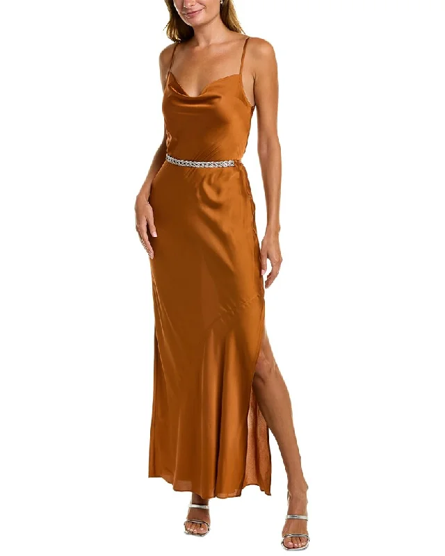 Plunging Neckline DressDonna Karan Crystal Belted Maxi Dress