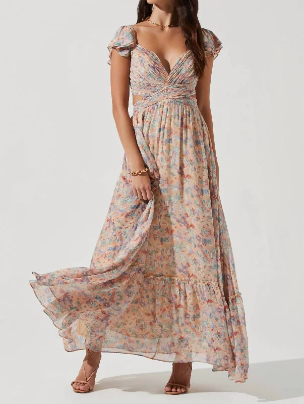 Bridesmaid DressPrimrose Floral Maxi Dress In Peach Multi