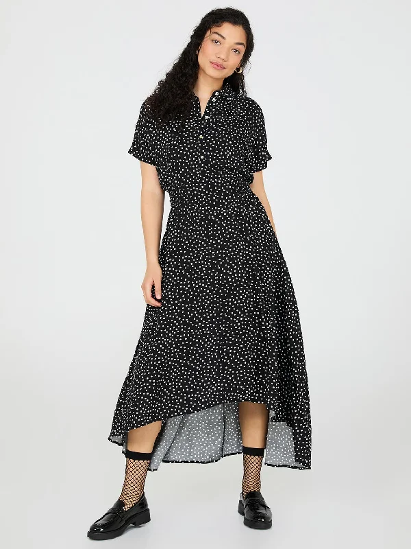 Laced DressDot Print High-Low Maxi Shirt Dress