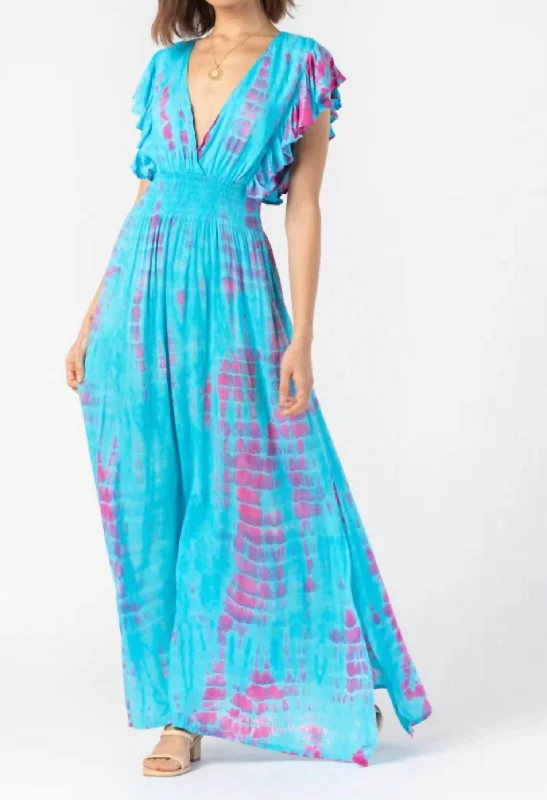 A-Line DressLia Maxi Dress In Turquoise Fuschia Leo