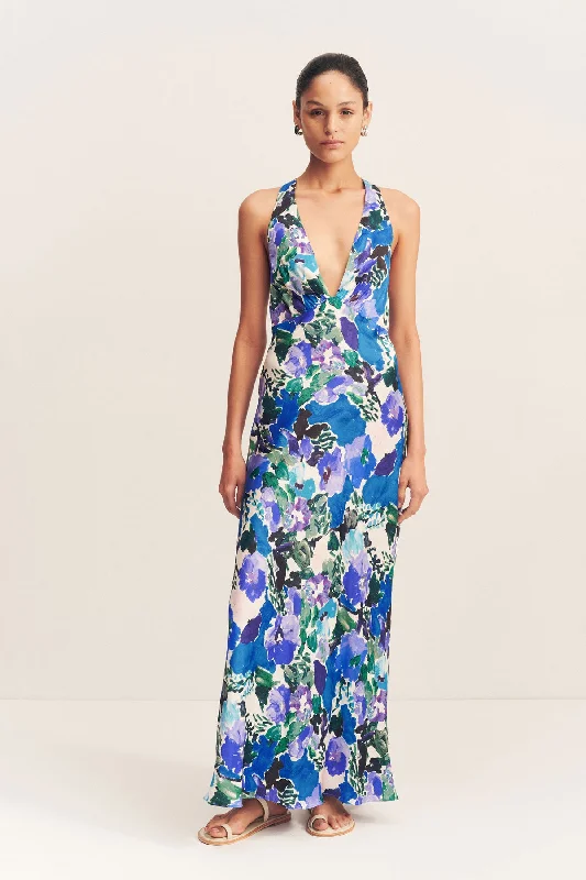 women's unique dressesCURLEWIS PLUNGED CROSS BACK MAXI DRESS