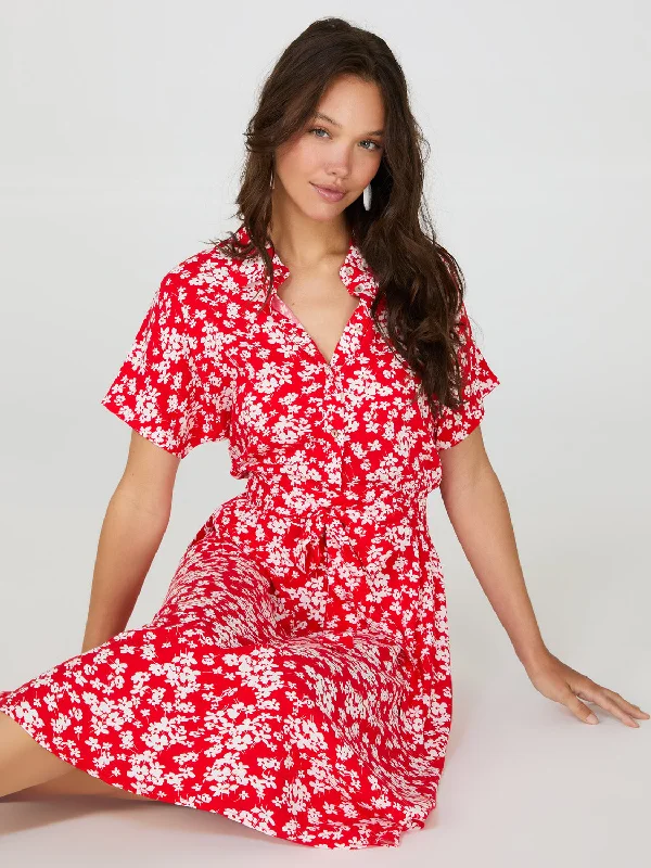 Plunging Neckline DressDitsy Floral Print High-Low Maxi Shirt Dress