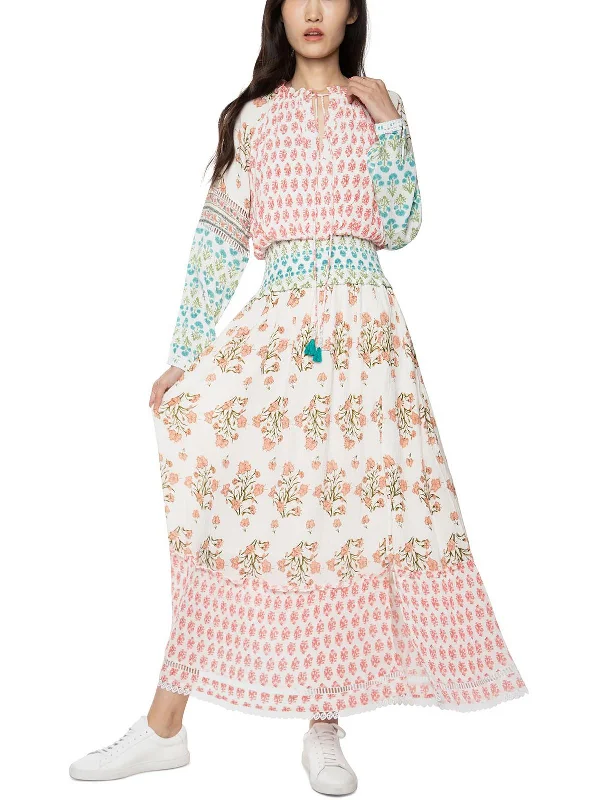 Skater DressWomens Smocked Printed Maxi Dress