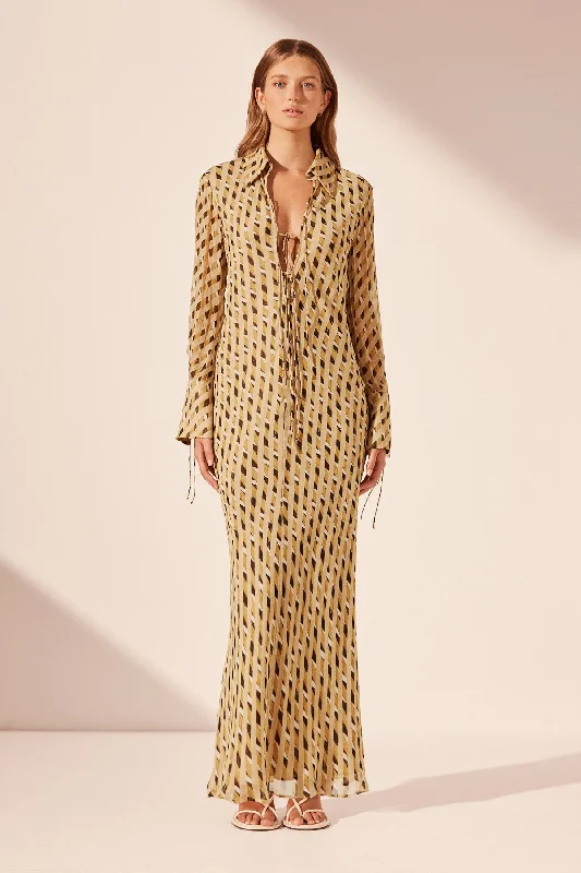 women's casual dressesAXEL SHIRT TIE MAXI DRESS