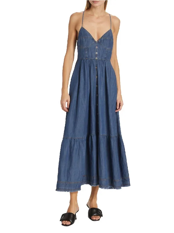 women's wedding guest dressesDenim Maxi Dress In Blue