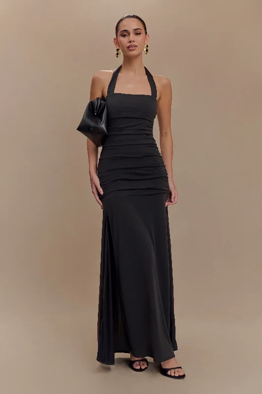 women's stylish dressesBentley Peached Jersey Halter Maxi Dress - Black