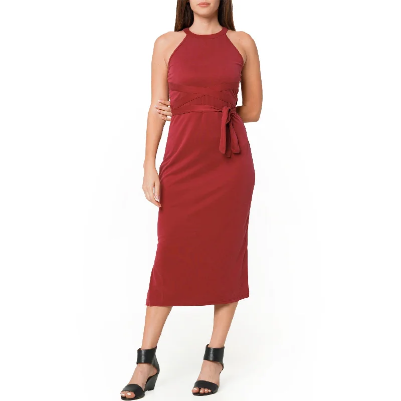 women's mother of the bride dressesWomen's Haltered Sheath Midi Dress In Wine