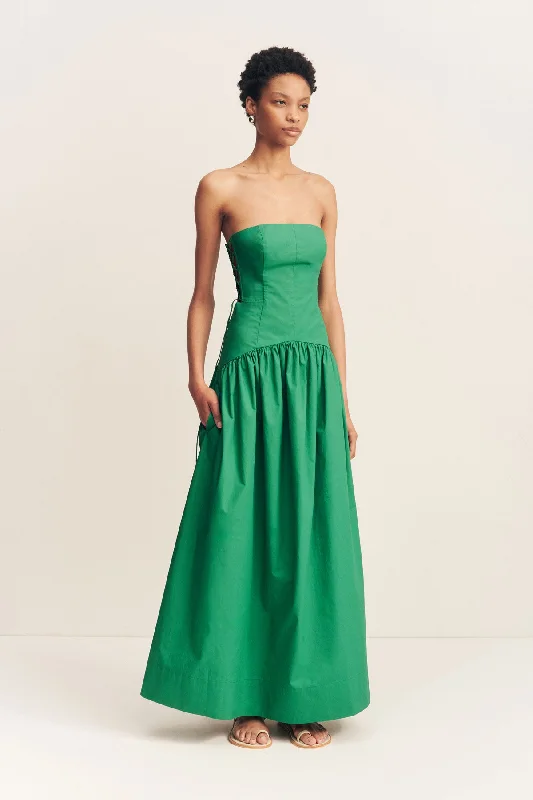 women's everyday dressesMAIORI LACE UP STRAPLESS MAXI DRESS - APPLE GREEN