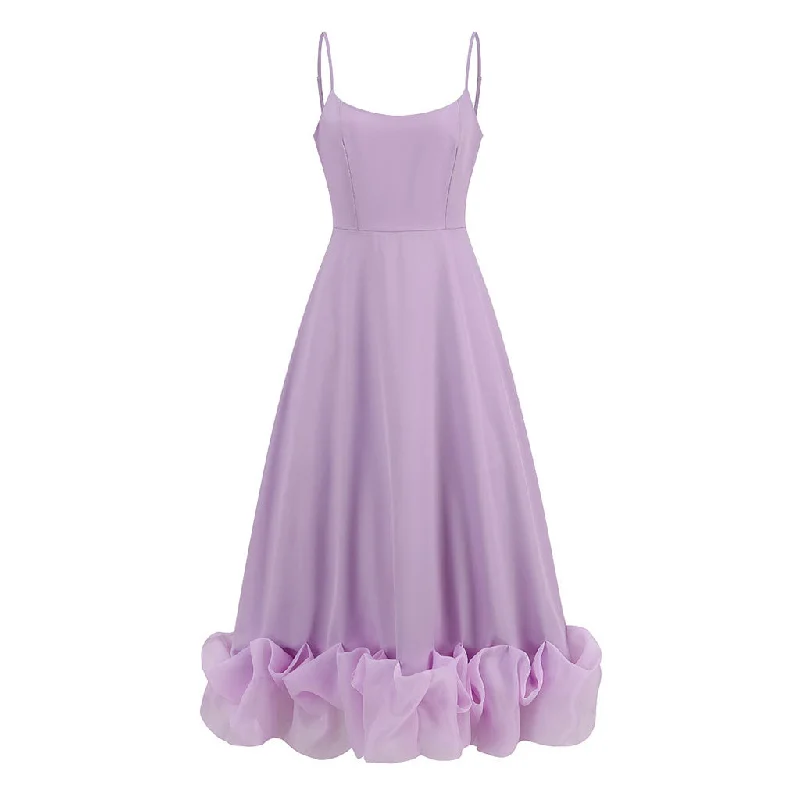 Shift DressRomantic Scoop Neck Spaghetti Strap Fit and Flare Organza Ruffled Midi Sundress