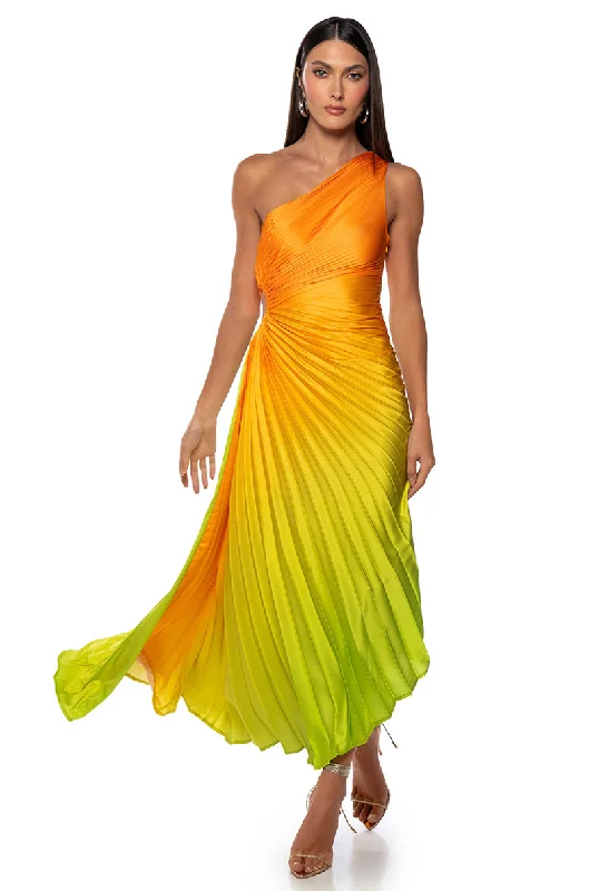 women's flutter-sleeved dressesON MY OWN WAVE OMBRE ONE SHOULDER MAXI DRESS