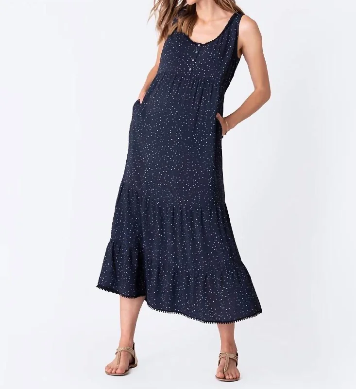 Scoop-Neck DressTiered Maternity Maxi Dress In Navy