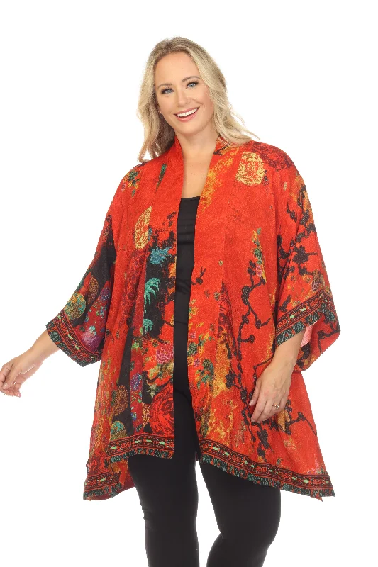 women's straight-leg pantsCitron Vintage Vase Floral Kimono Jacket