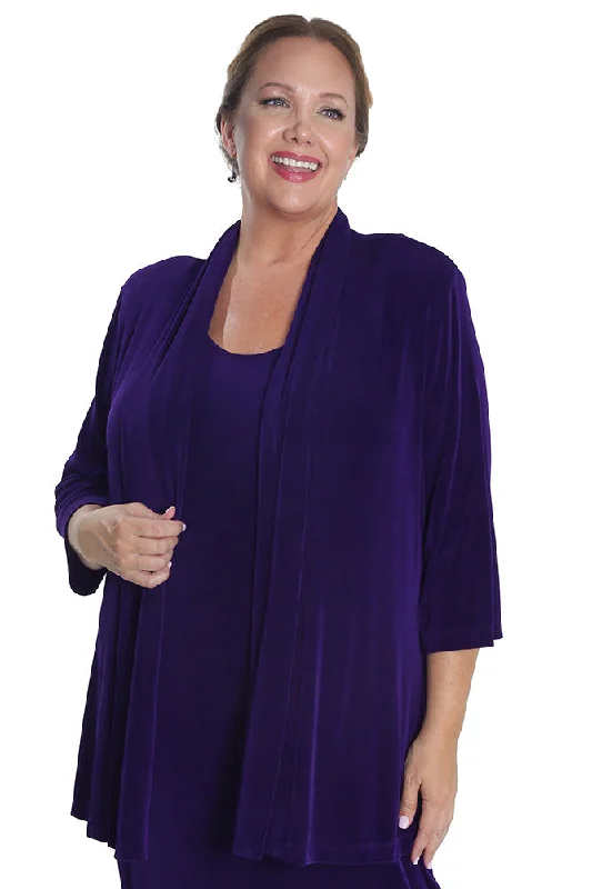 women's satin pantsVikki Vi Classic Royal Purple 3/4 Sleeve Kimono Jacket