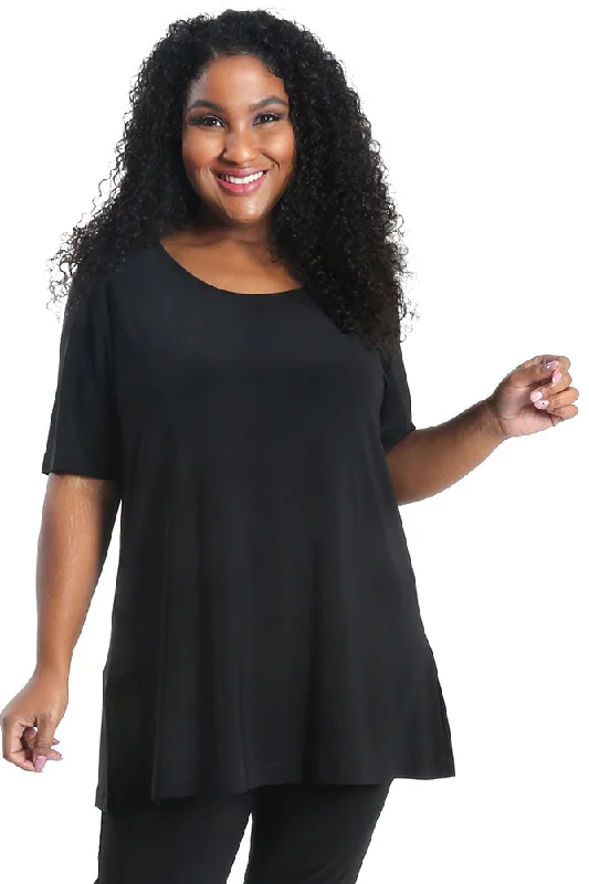 women's warm pantsVikki Vi Jersey Black Short Sleeve Swing Tunic