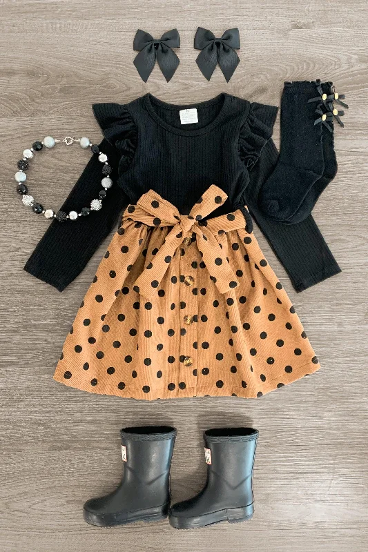 Pastel DressBrown & Black Polka Dot Dress