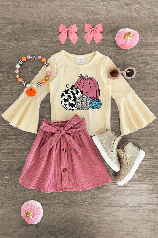 Backless DressCream & Mauve Pumpkin Corduroy Skirt Set