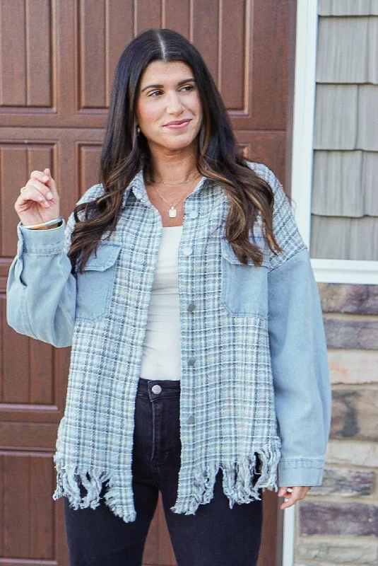 Backless DressDenim Grey Plaid Mix Shacket