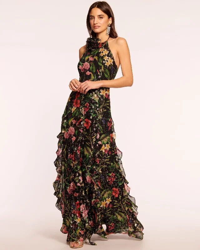 women's empire-line dressesIdella Ruffle Halter Gown