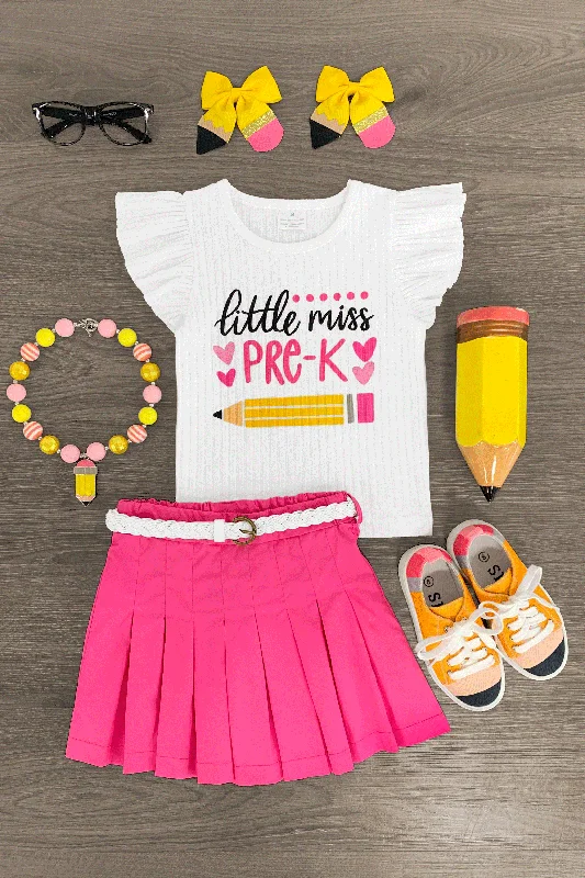 Laced-Up Dress"Little Miss Pre-K - 5th Grade" Pink Skirt Set