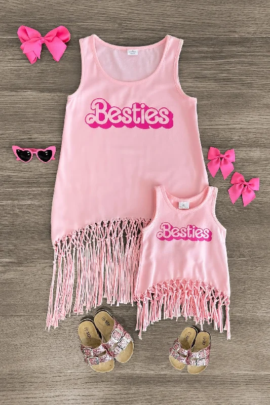 Custom DressMom & Me - "Besties" Pink Fringe Tank Top