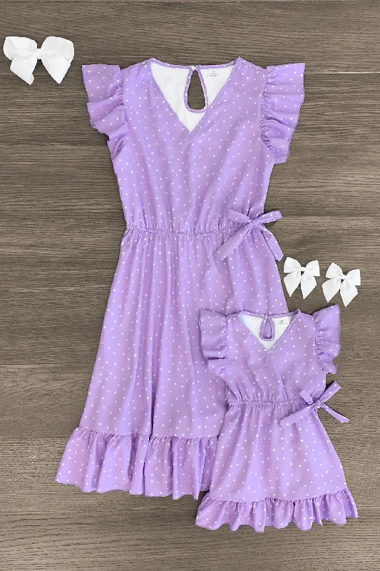 women's casual dressesMom & Me - Lavender Polka Dot Ruffle Dress