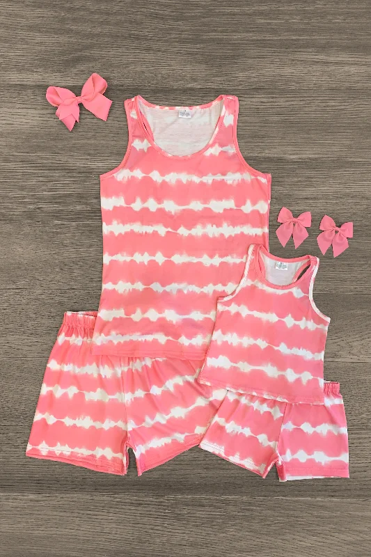 women's curve-hugging dressesMom & Me - Pink & White Stripe Tank Lounge Short Set