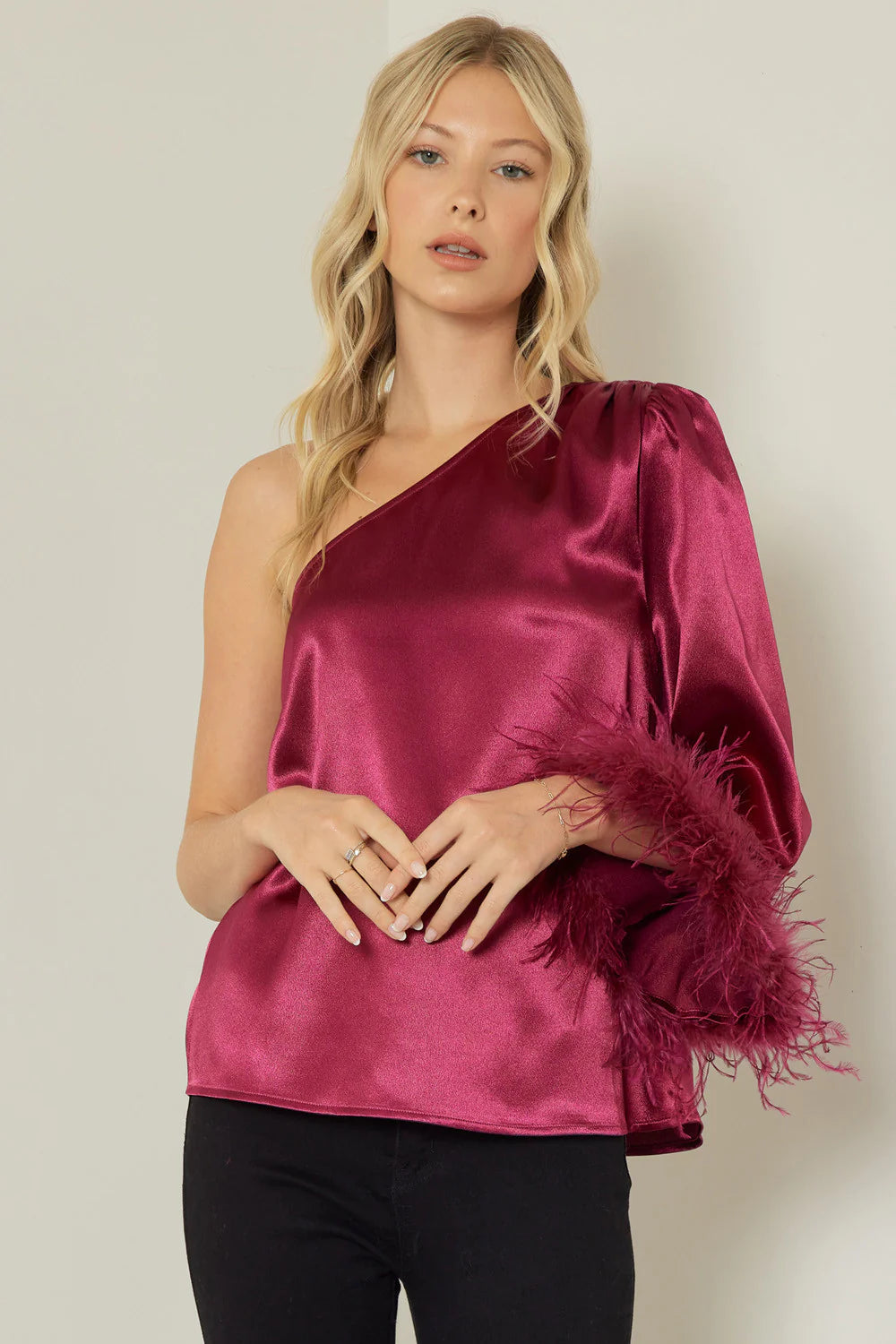 A-Line DressOne Shoulder Fuchsia Satin Top