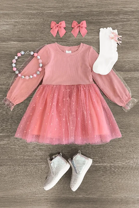 Satin DressPink Tulle Glitter Dress